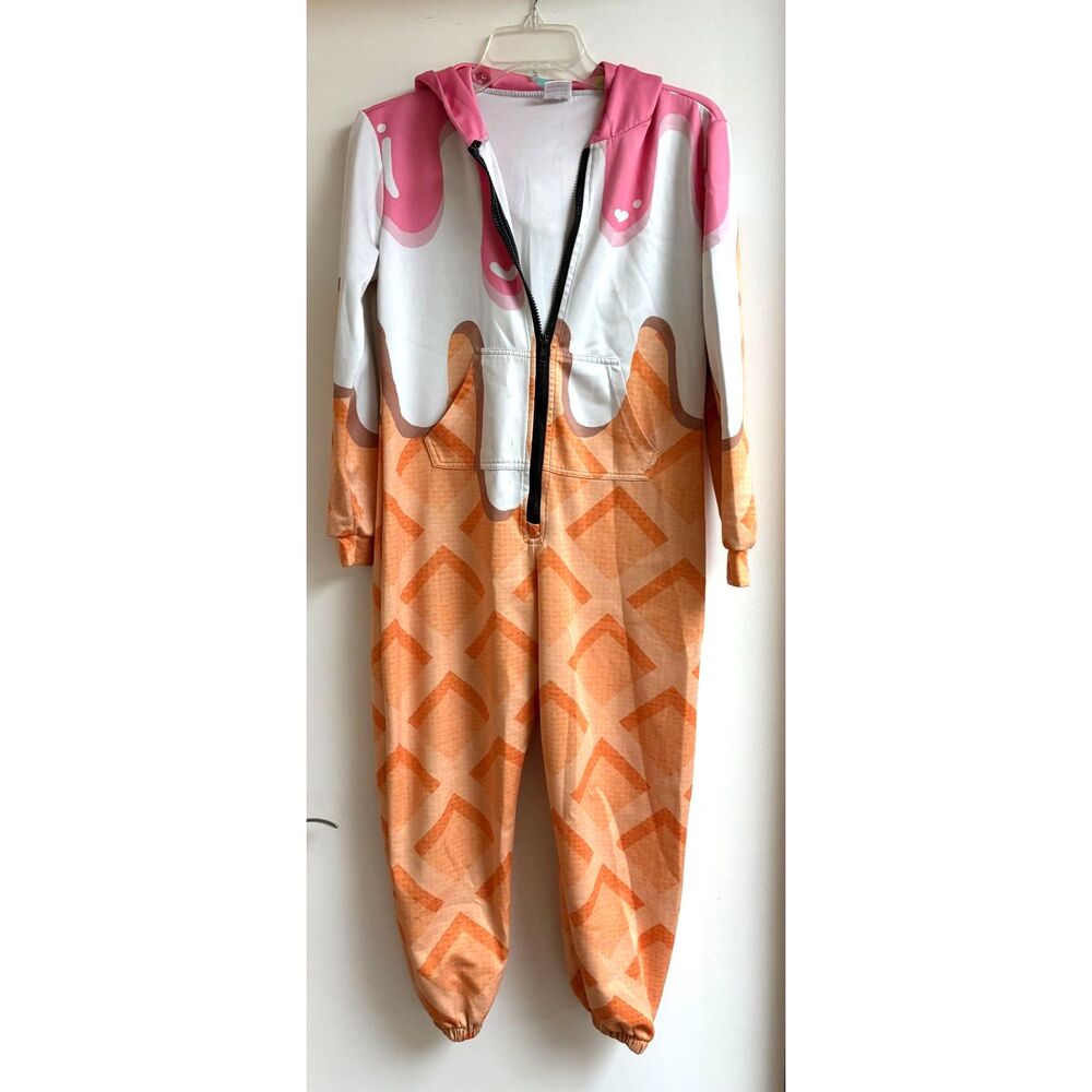 Ice Cream One Piece Kids Costume Youth S Pink Melting Sundae Pajamas Waffle Cone